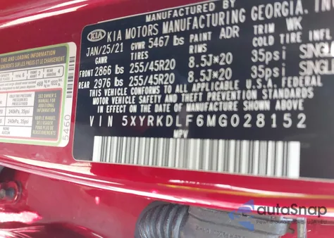 2021 Kia Sorento Sx from USA, damaged, VIN 5XYRKDLF6MG028152